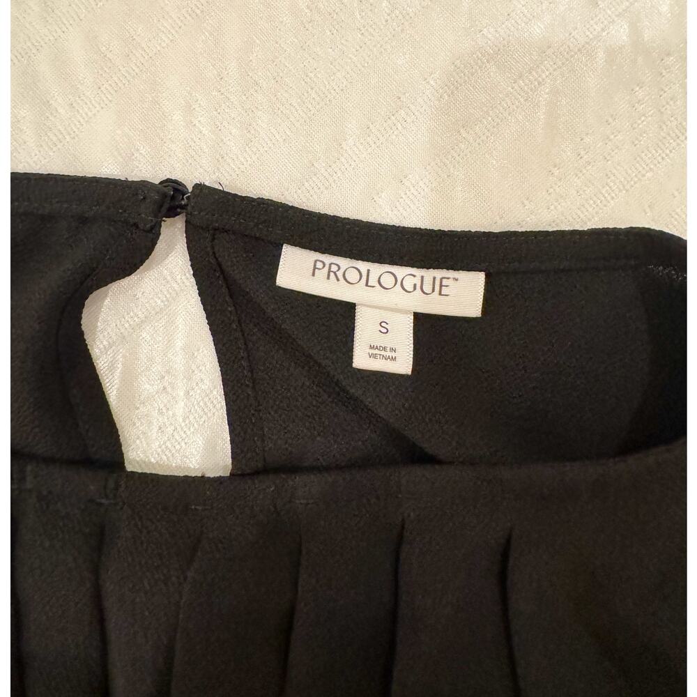 Black Pleated Blouse Pintuck 3/4 Sleeve Stretch Woven Minimalist Small Workwear - Picture 7 of 15